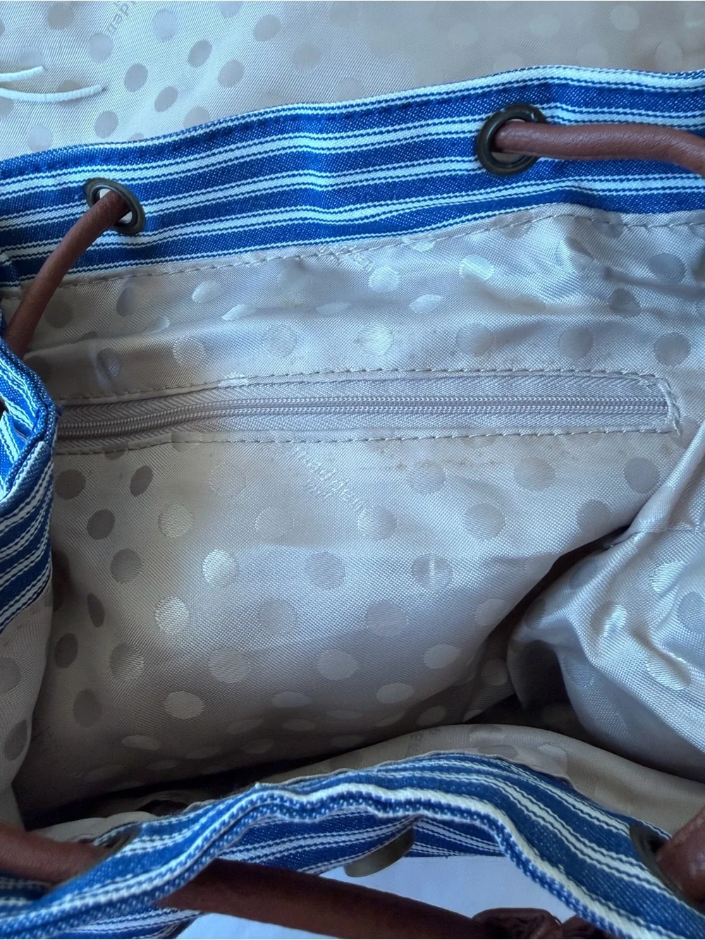 Madden Girl Blue & White Striped Canvas Backpack w/ Faux Leather Trim